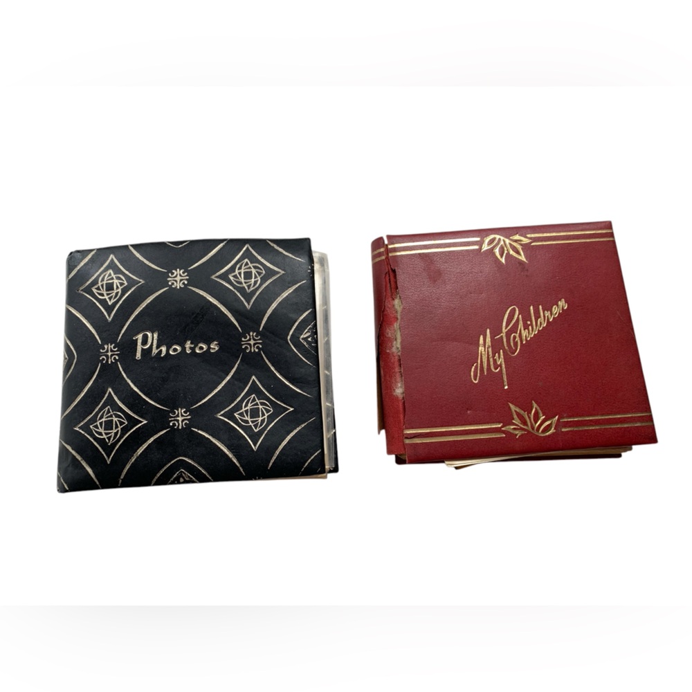 Set 2 Vintage Family Photo Albums in Black & Red 1940’s-1970’s photo’s 4” Albums